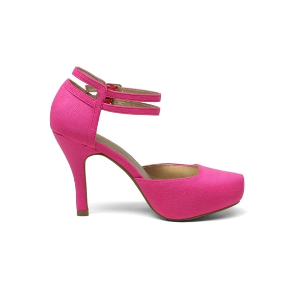 Double Ankle Strap Heel Pumps - FUCHSIA SUEDE - 1